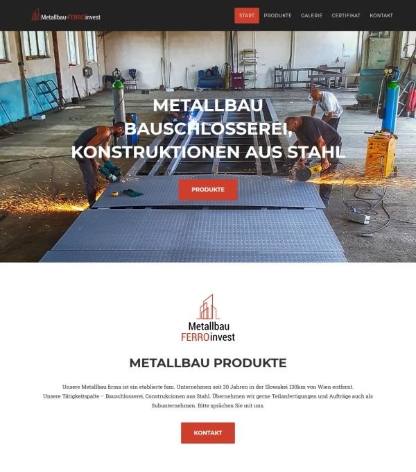 Webstránka pre Metallbau - Ferroinvest po odovzdaní