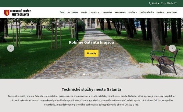 Webstránka pre Technické služby mesta Galanta po odovzdaní